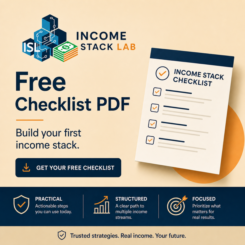Income Stack Lab lead magnet graphic for the free Income Stack Starter Checklist PDF