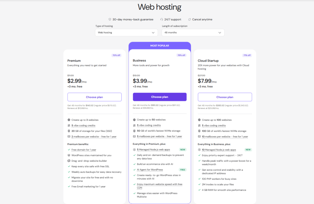 Screenshot of Hostinger Pricing Page