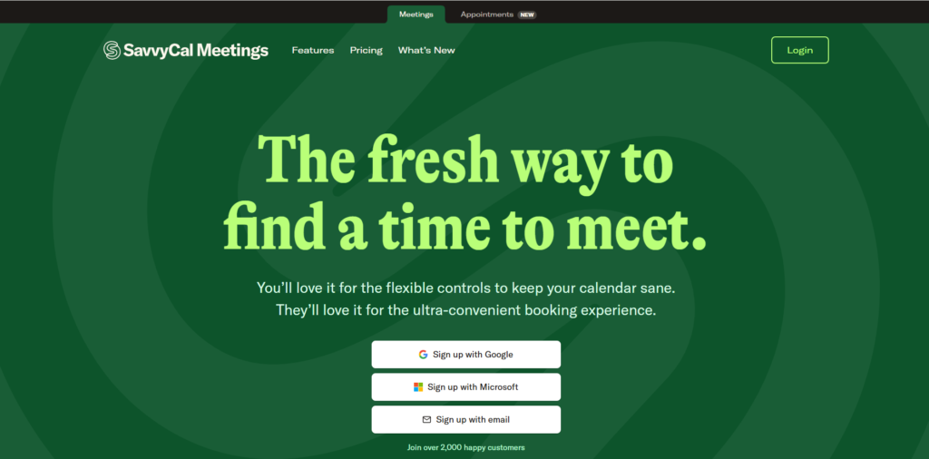 Screenshot of SavvyCal Meetings