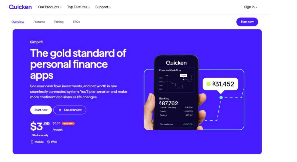 Screenshot of Website: Quicken